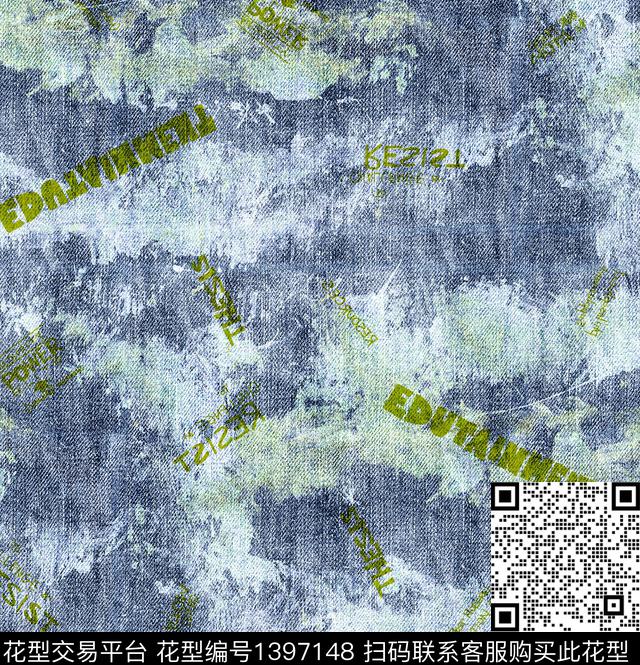 字母油画华亿平台牛仔数码印花华亿平台下载（图片编号: 1397148） - 瓦栏（Walan）
