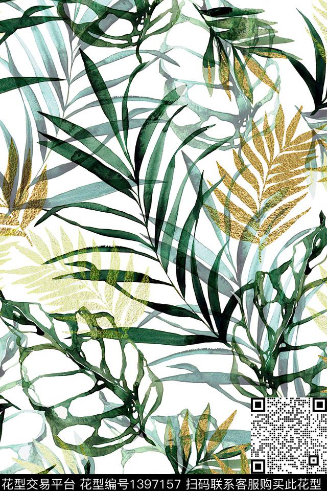 绿植树叶花卉大牌风数码印花华亿平台下载（图片编号: 1397157） - 瓦栏（Walan）