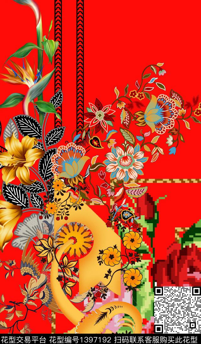 定位花民族花纹数码定位风数码印花华亿平台下载（图片编号: 1397192） - 瓦栏（Walan）