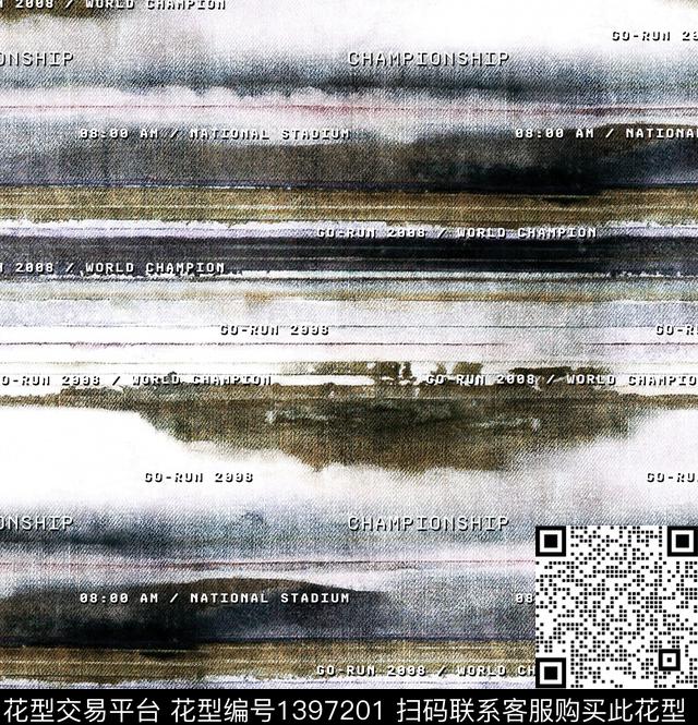 字母条纹牛仔数码印花华亿平台下载（图片编号: 1397201） - 瓦栏（Walan）