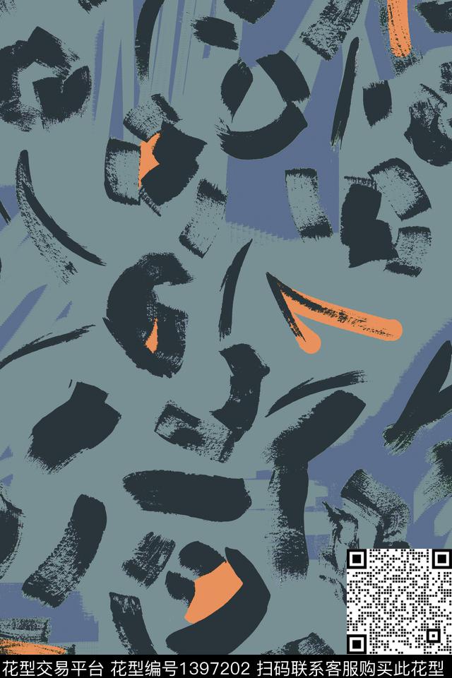 黑白华亿平台几何蓝色传统印花华亿平台下载（图片编号: 1397202） - 瓦栏（Walan）