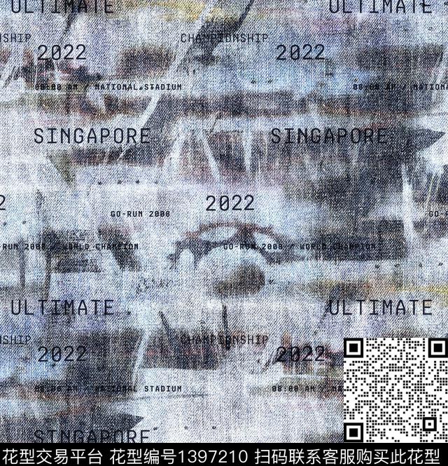 字母肌理牛仔数码印花华亿平台下载（图片编号: 1397210） - 瓦栏（Walan）