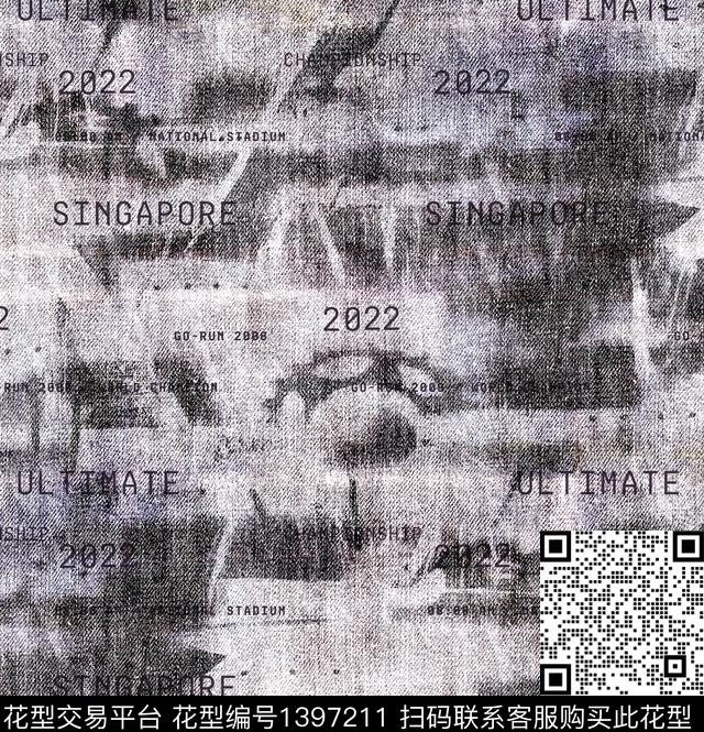 字母肌理牛仔数码印花华亿平台下载（图片编号: 1397211） - 瓦栏（Walan）