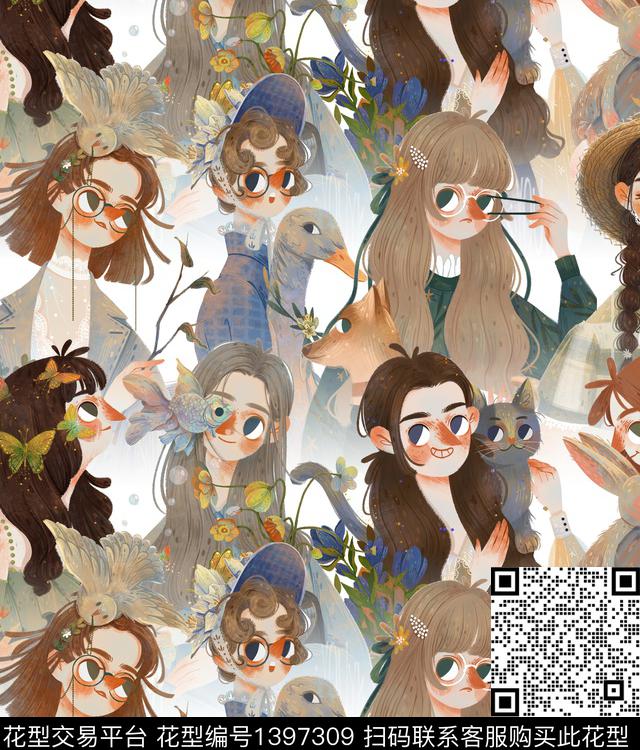 花卉手绘趣味数码印花华亿平台下载（图片编号: 1397309） - 瓦栏（Walan）