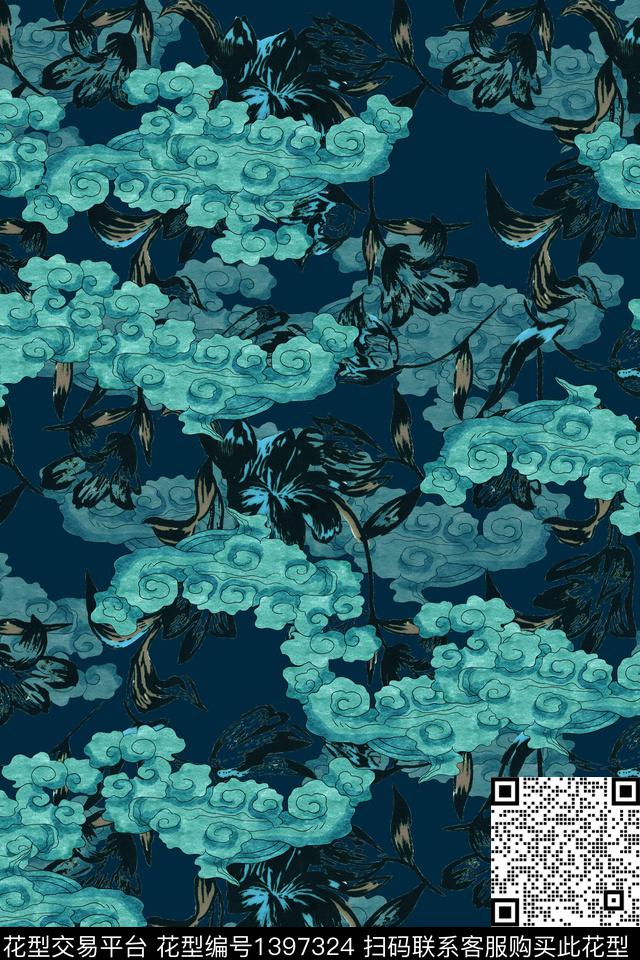 数码华亿平台中国风水墨风数码印花华亿平台下载（图片编号: 1397324） - 瓦栏（Walan）