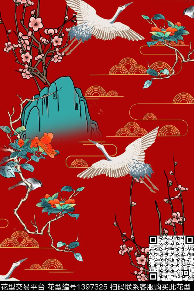 数码华亿平台中国风水墨风数码印花华亿平台下载（图片编号: 1397325） - 瓦栏（Walan）