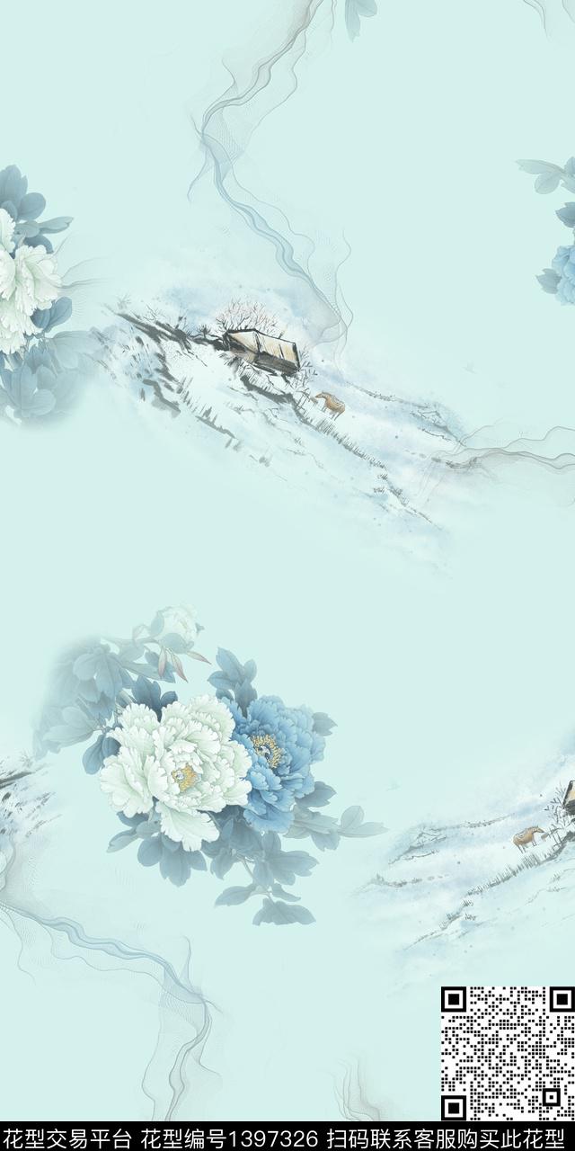 数码华亿平台中国风水墨风数码印花华亿平台下载（图片编号: 1397326） - 瓦栏（Walan）