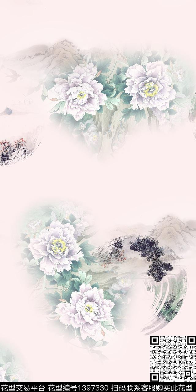 数码华亿平台中国风水墨风数码印花华亿平台下载（图片编号: 1397330） - 瓦栏（Walan）