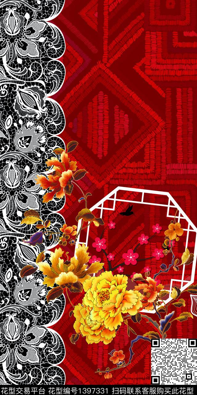 数码华亿平台中国风中国风定位花数码印花华亿平台下载（图片编号: 1397331） - 瓦栏（Walan）