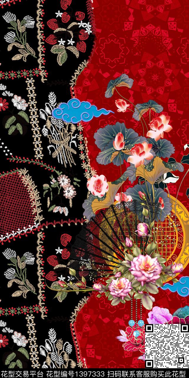 数码华亿平台中国风中国风定位花数码印花华亿平台下载（图片编号: 1397333） - 瓦栏（Walan）