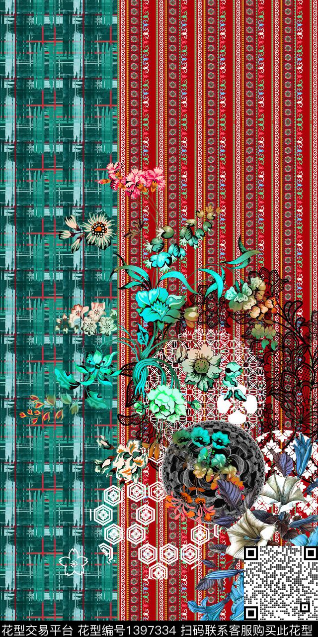 数码华亿平台中国风中国风定位花数码印花华亿平台下载（图片编号: 1397334） - 瓦栏（Walan）