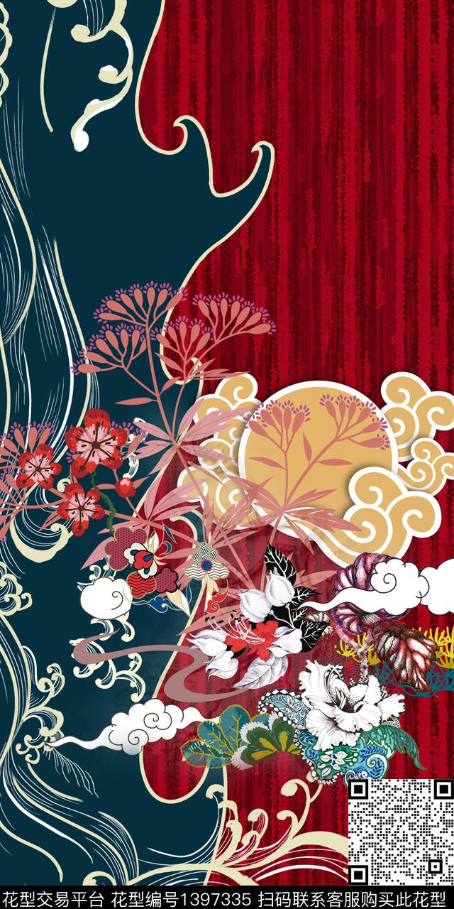 数码华亿平台中国风中国风定位花数码印花华亿平台下载（图片编号: 1397335） - 瓦栏（Walan）