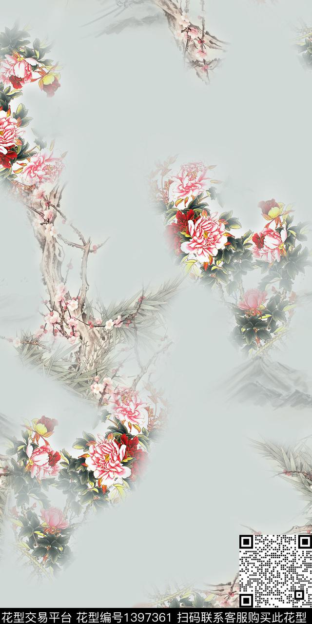 数码华亿平台花卉大牌风数码印花华亿平台下载（图片编号: 1397361） - 瓦栏（Walan）