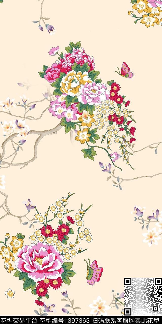 数码华亿平台花卉大牌风数码印花华亿平台下载（图片编号: 1397363） - 瓦栏（Walan）