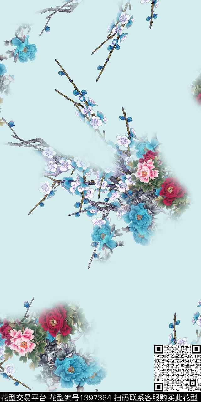 数码华亿平台花卉大牌风数码印花华亿平台下载（图片编号: 1397364） - 瓦栏（Walan）