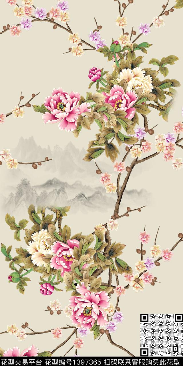 数码华亿平台花卉大牌风数码印花华亿平台下载（图片编号: 1397365） - 瓦栏（Walan）