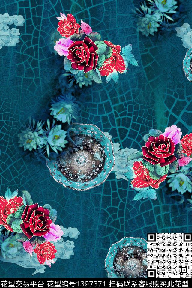 数码华亿平台花卉中国风数码印花华亿平台下载（图片编号: 1397371） - 瓦栏（Walan）