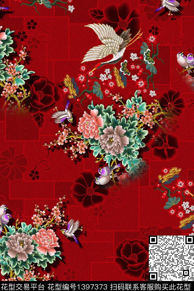 数码华亿平台花卉中国风数码印花华亿平台下载（图片编号: 1397373） - 瓦栏（Walan）