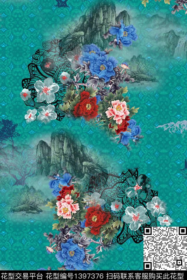 数码华亿平台花卉中国风数码印花华亿平台下载（图片编号: 1397376） - 瓦栏（Walan）