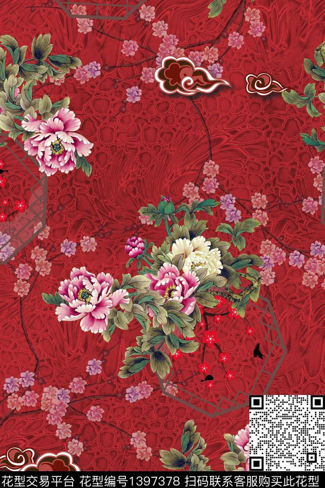 数码华亿平台花卉中国风数码印花华亿平台下载（图片编号: 1397378） - 瓦栏（Walan）