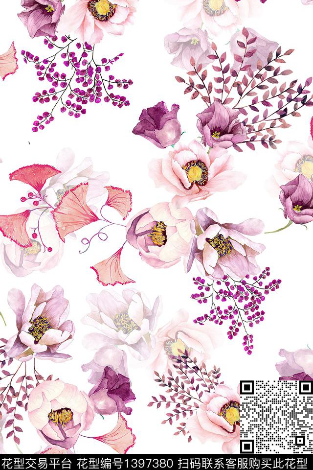 清爽底花卉花卉雪纺数码印花华亿平台下载（图片编号: 1397380） - 瓦栏（Walan）