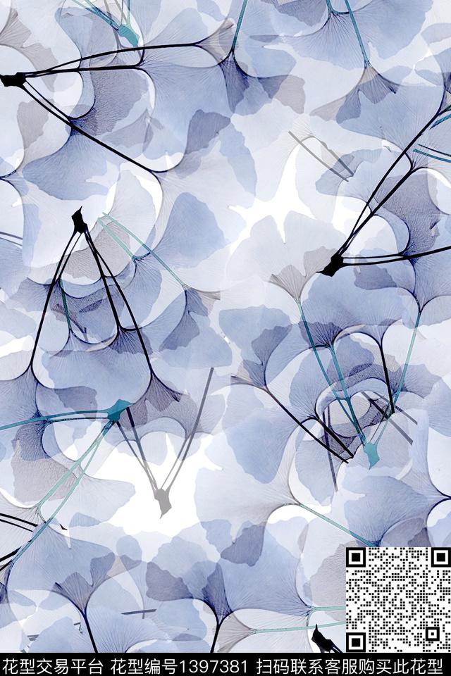 绿植树叶抽象花卉大牌风数码印花华亿平台下载（图片编号: 1397381） - 瓦栏（Walan）