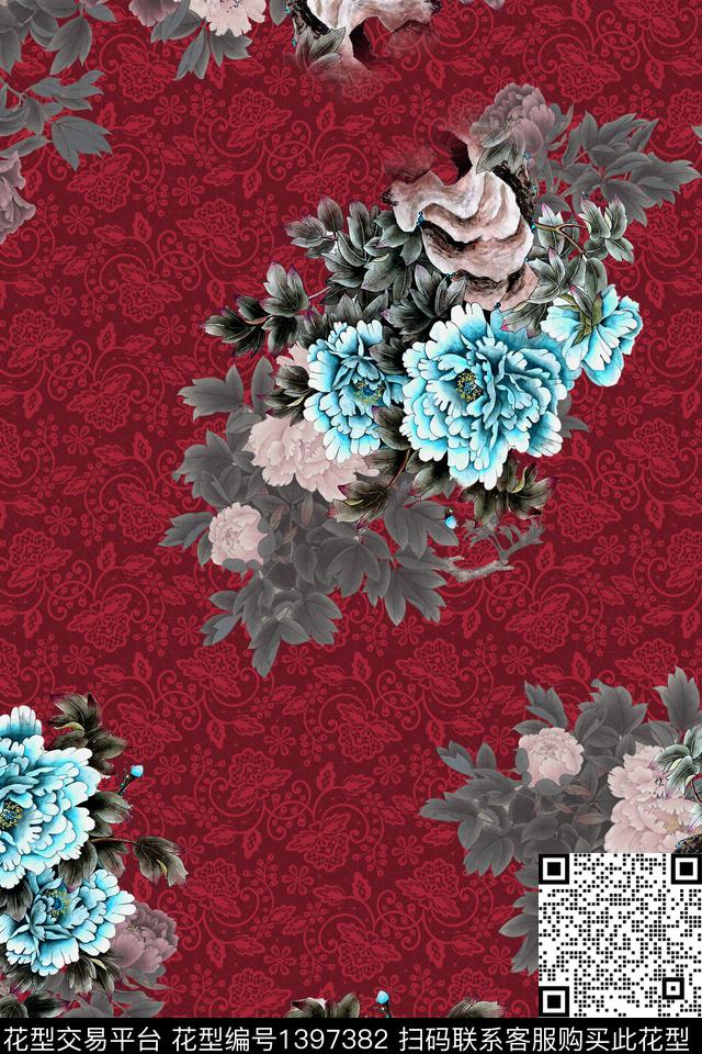 数码华亿平台花卉中国风数码印花华亿平台下载（图片编号: 1397382） - 瓦栏（Walan）