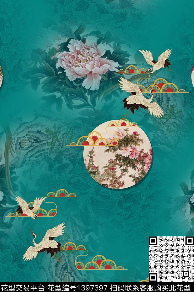 花卉中国风数码印花华亿平台下载（图片编号: 1397397） - 瓦栏（Walan）