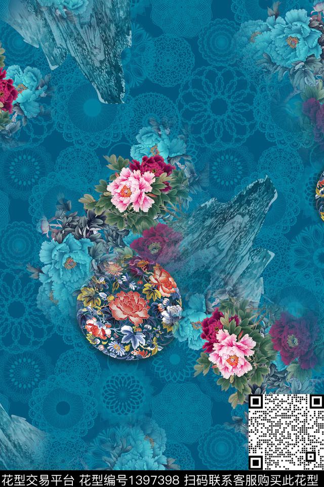 花卉中国风数码印花华亿平台下载（图片编号: 1397398） - 瓦栏（Walan）