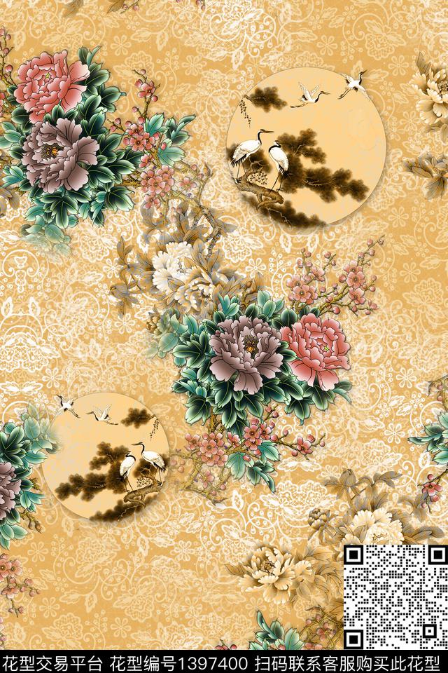 花卉中国风数码印花华亿平台下载（图片编号: 1397400） - 瓦栏（Walan）