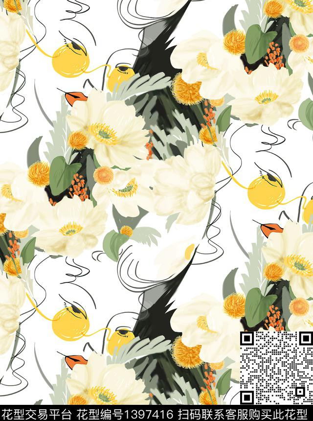 数码华亿平台女装花卉数码印花华亿平台下载（图片编号: 1397416） - 瓦栏（Walan）