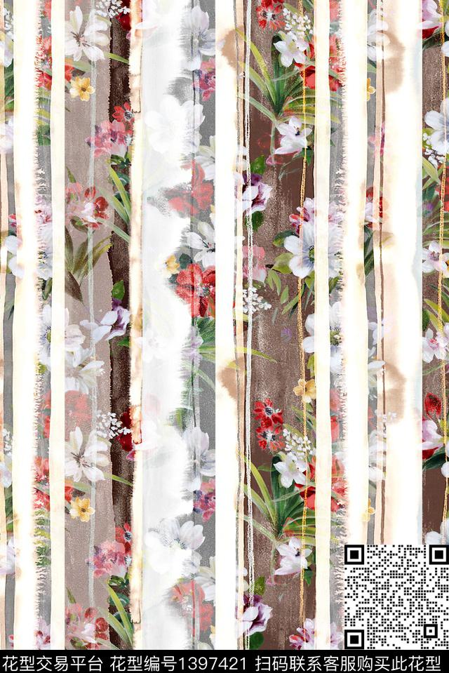 抽象花卉大牌风休闲数码印花华亿平台下载（图片编号: 1397421） - 瓦栏（Walan）