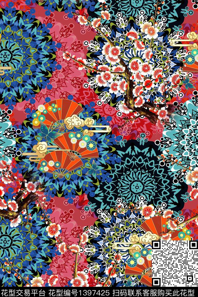 花卉大牌风中国风数码印花华亿平台下载（图片编号: 1397425） - 瓦栏（Walan）