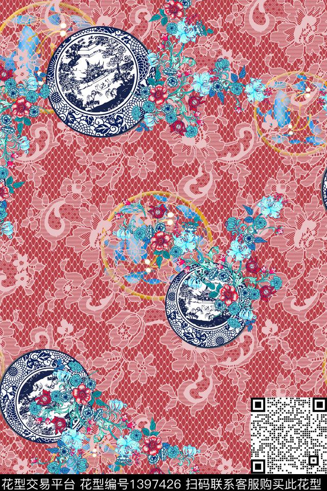 花卉大牌风中国风数码印花华亿平台下载（图片编号: 1397426） - 瓦栏（Walan）