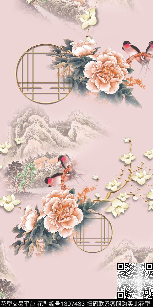 花卉大牌风中国风数码印花华亿平台下载（图片编号: 1397433） - 瓦栏（Walan）