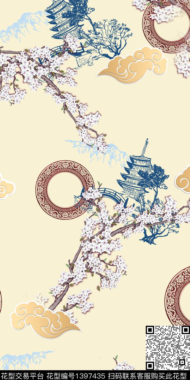 花卉大牌风中国风数码印花华亿平台下载（图片编号: 1397435） - 瓦栏（Walan）