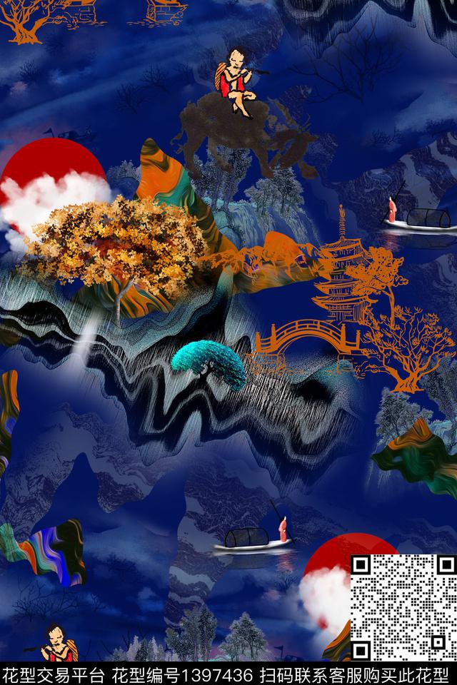 花卉大牌风中国风数码印花华亿平台下载（图片编号: 1397436） - 瓦栏（Walan）