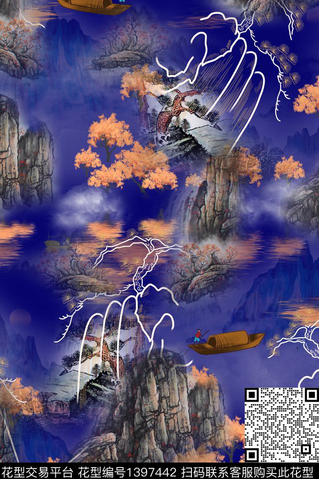 花卉大牌风中国风数码印花华亿平台下载（图片编号: 1397442） - 瓦栏（Walan）