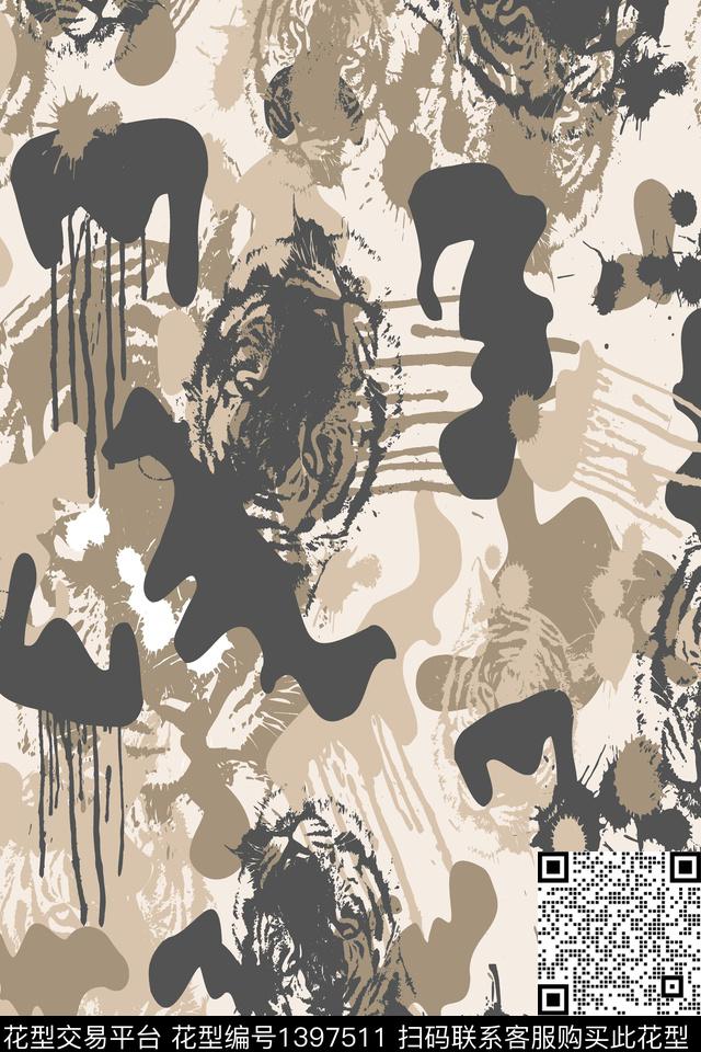 黑白华亿平台男装满版花肌理传统印花华亿平台下载（图片编号: 1397511） - 瓦栏（Walan）