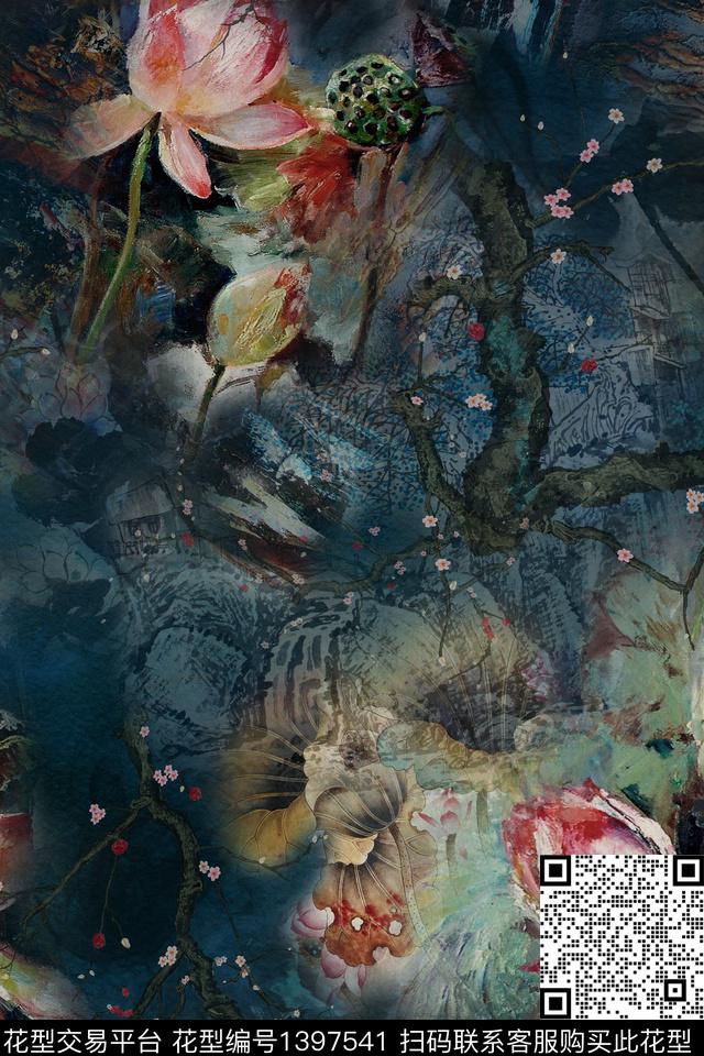 几何花卉抽象数码印花华亿平台下载（图片编号: 1397541） - 瓦栏（Walan）