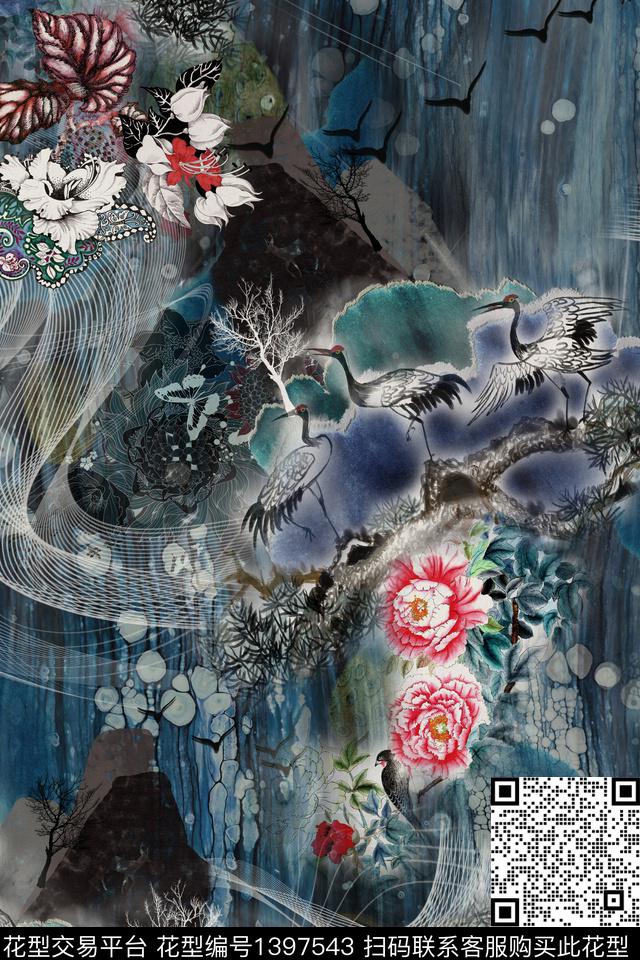 花卉香云纱真丝数码印花华亿平台下载（图片编号: 1397543） - 瓦栏（Walan）