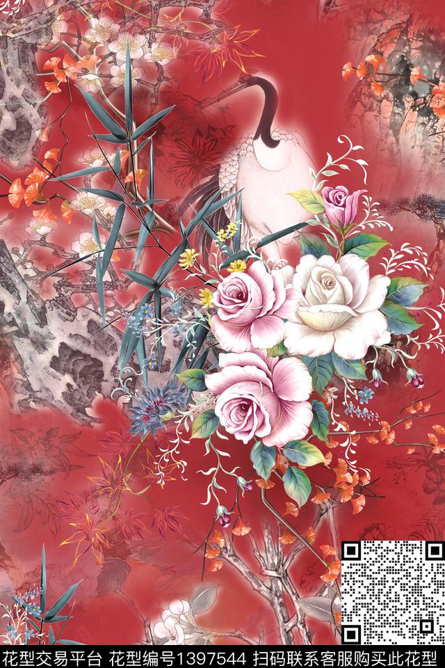 花卉香云纱中国风数码印花华亿平台下载（图片编号: 1397544） - 瓦栏（Walan）