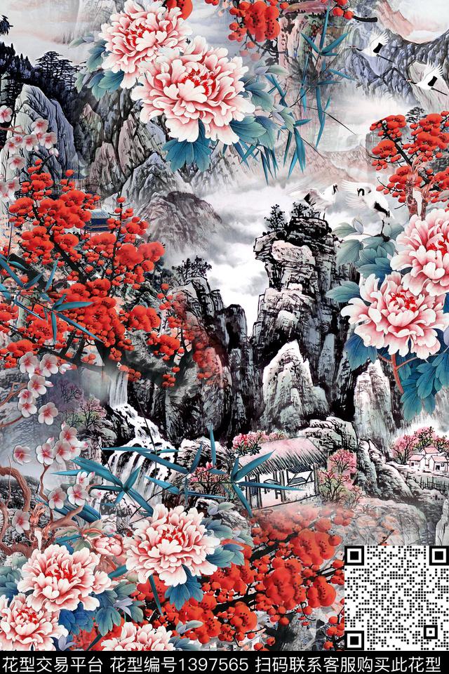 中国风真丝牡丹数码印花华亿平台下载（图片编号: 1397565） - 瓦栏（Walan）
