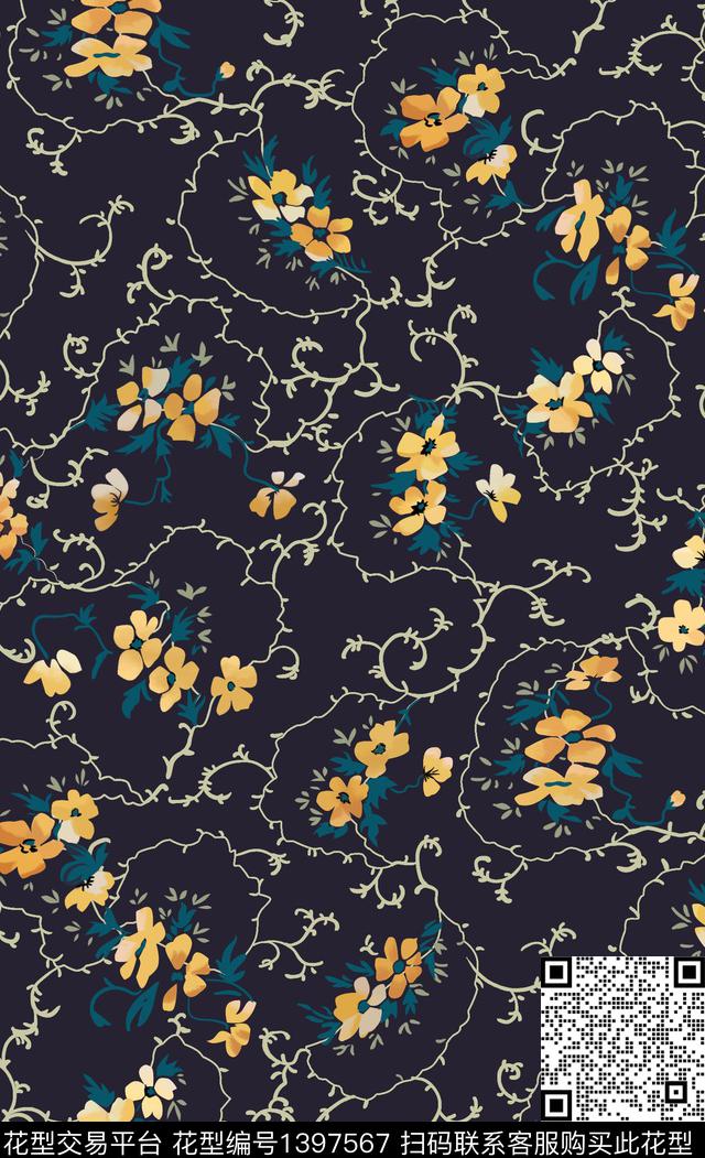 小碎花手绘花卉快时尚花卉数码印花华亿平台下载（图片编号: 1397567） - 瓦栏（Walan）