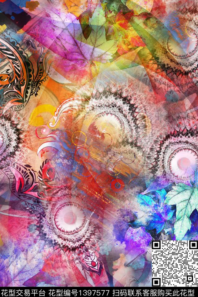 花卉抽象真丝数码印花华亿平台下载（图片编号: 1397577） - 瓦栏（Walan）