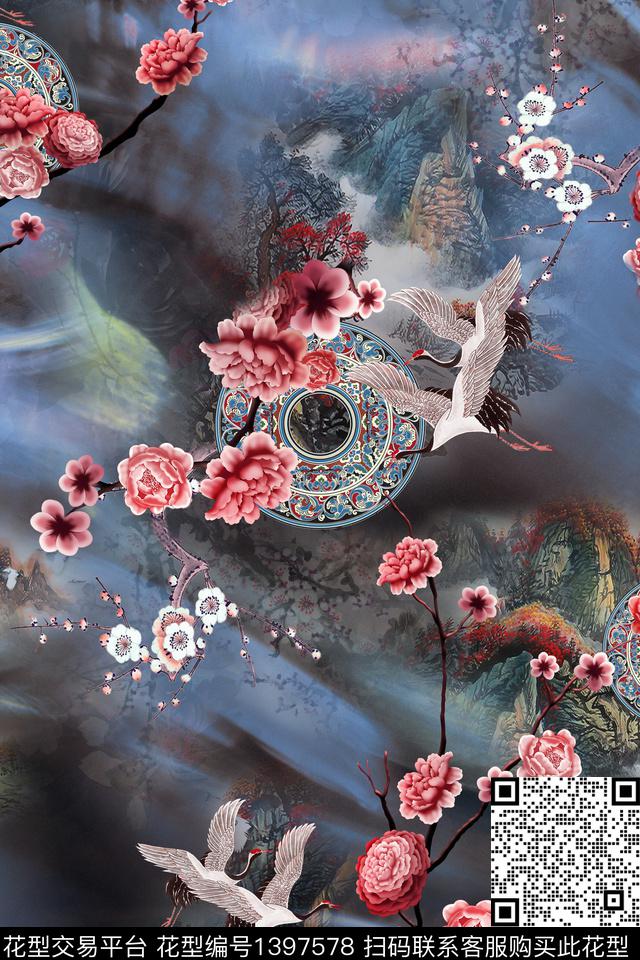 花卉抽象真丝数码印花华亿平台下载（图片编号: 1397578） - 瓦栏（Walan）