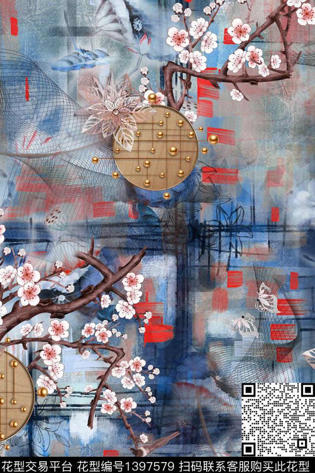 花卉抽象真丝数码印花华亿平台下载（图片编号: 1397579） - 瓦栏（Walan）