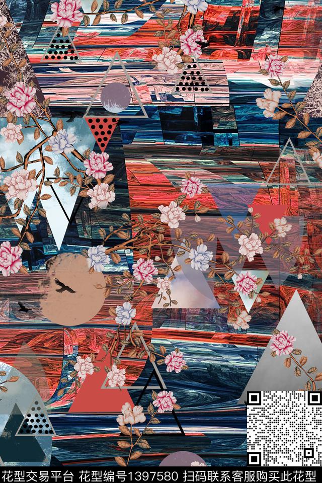 花卉抽象真丝数码印花华亿平台下载（图片编号: 1397580） - 瓦栏（Walan）