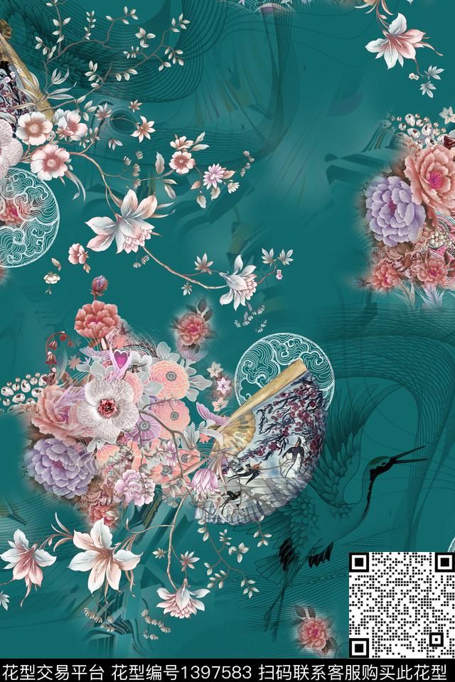 花卉香云纱真丝数码印花华亿平台下载（图片编号: 1397583） - 瓦栏（Walan）