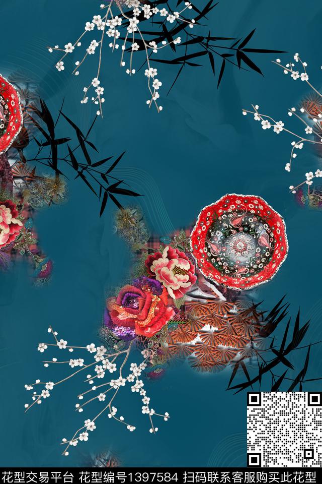 花卉香云纱真丝数码印花华亿平台下载（图片编号: 1397584） - 瓦栏（Walan）